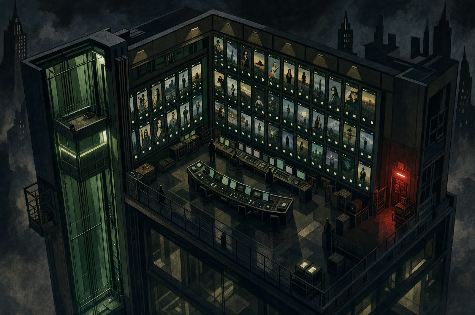 Floor 03 — the social studio, painted Dark Deco