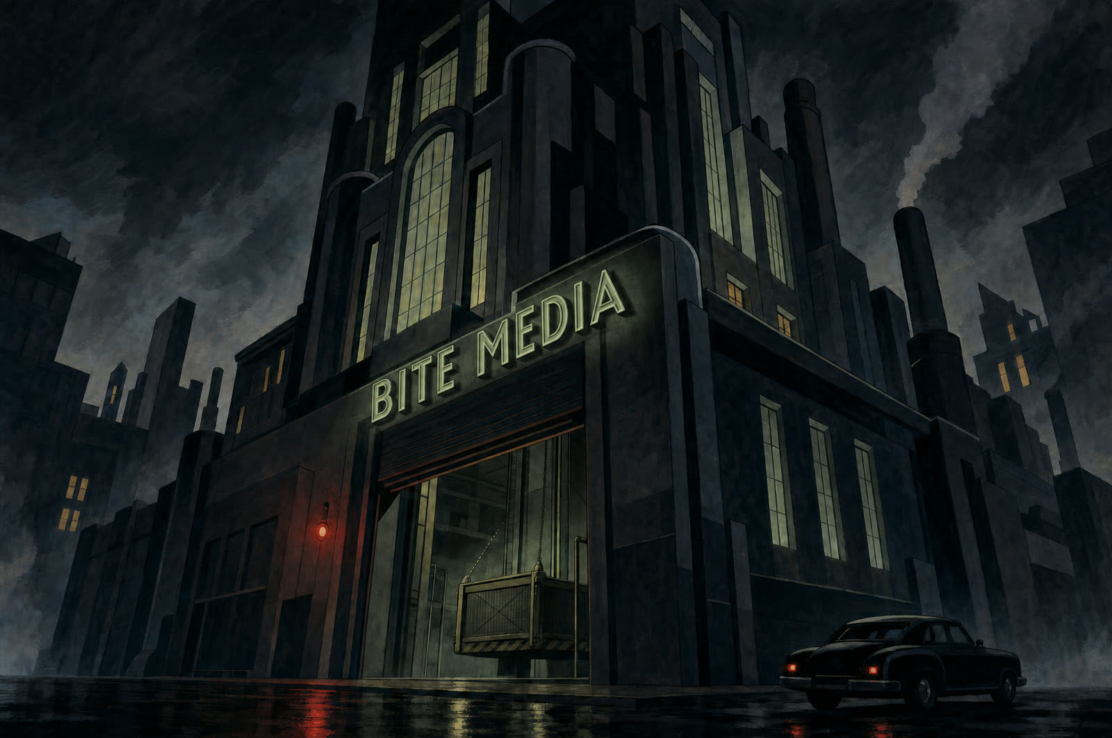 The Bite Media building, painted Dark Deco