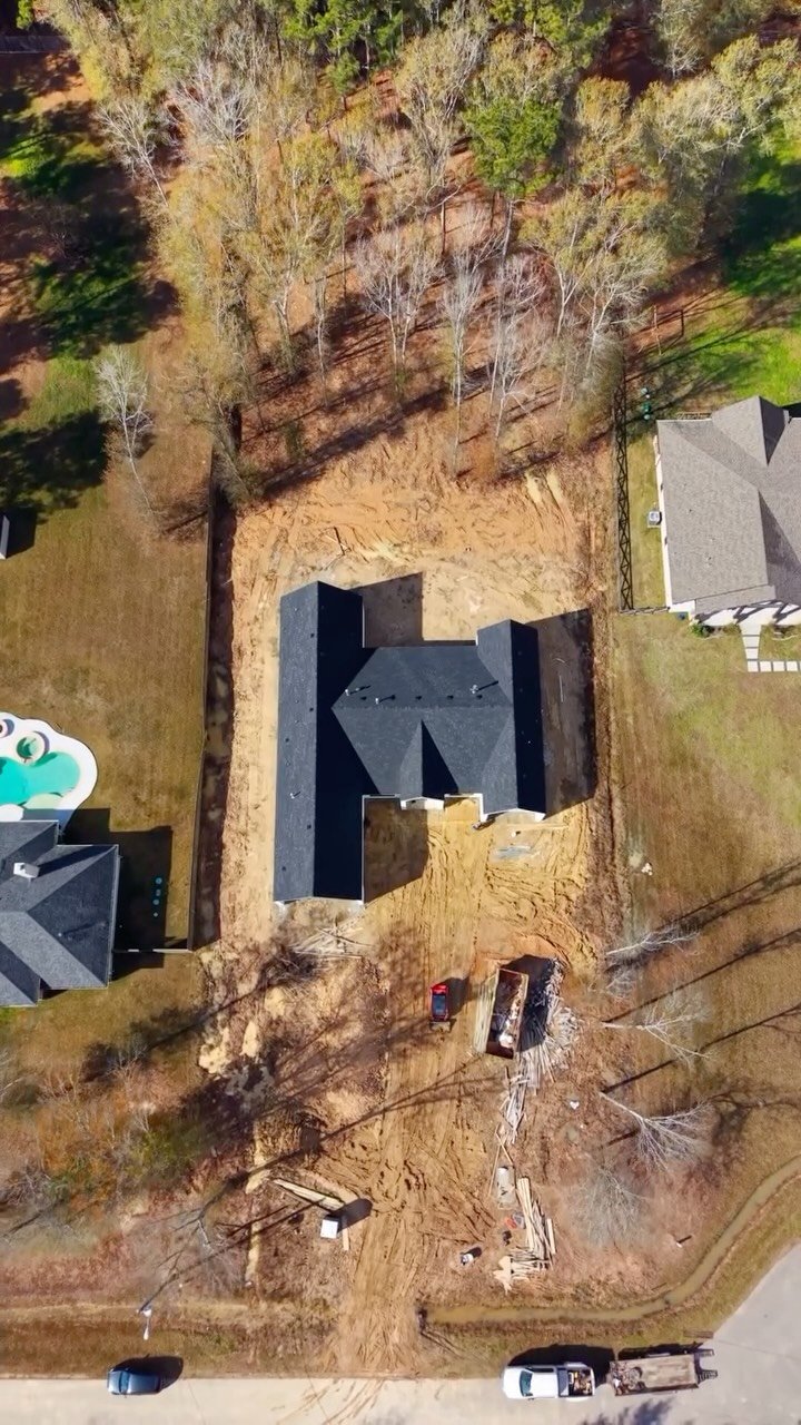 Finished-project aerial film of a completed Houston construction build